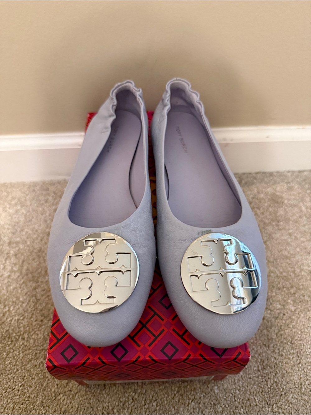 Tory Burch Lavender Leather Logo Ballet Flats